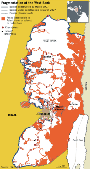 Carte de la Cisjordanie en 2007 Carte de la Cisjordanie en 2007